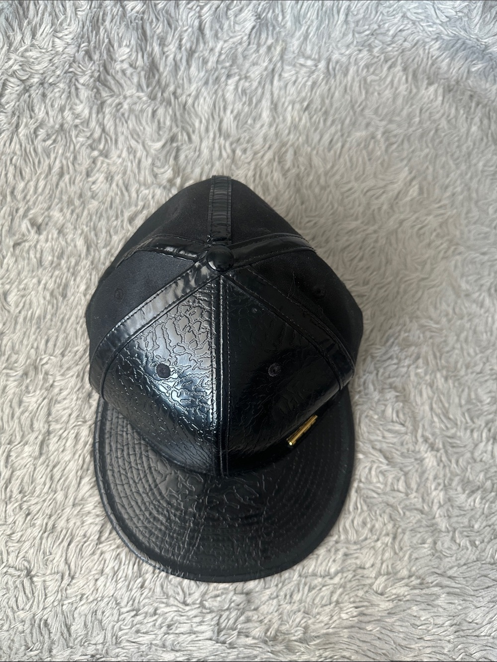 Jordan Black Textured Leather 7 1/4 fitted Hat with Gold Accent - Picture 10 of 10